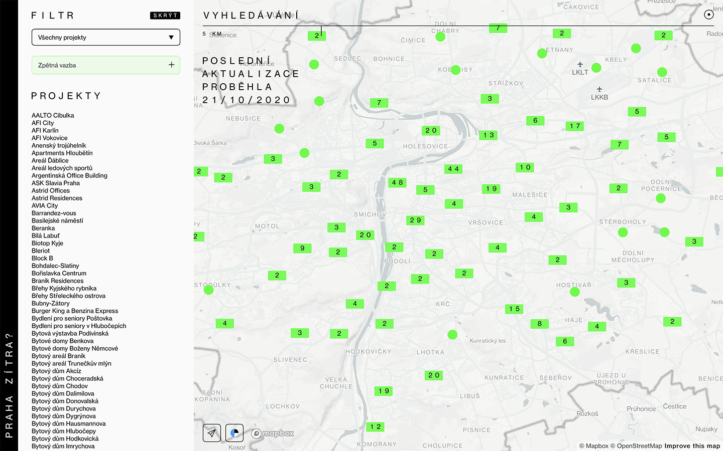 Snímek obrazovky aplikace Praha zítra
